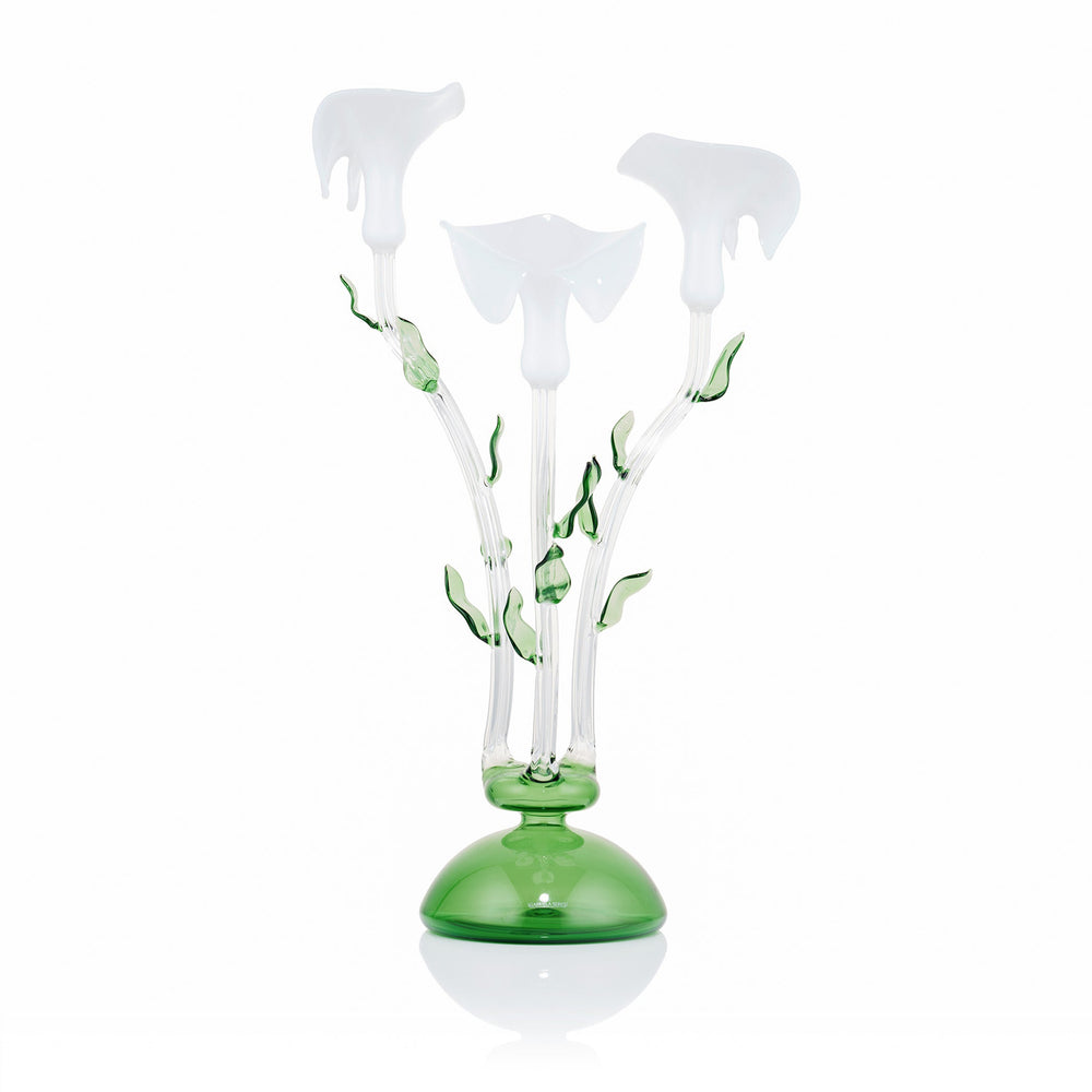 Calla Lily Green & White Glass 3 Candles Candelabra, 58cm
