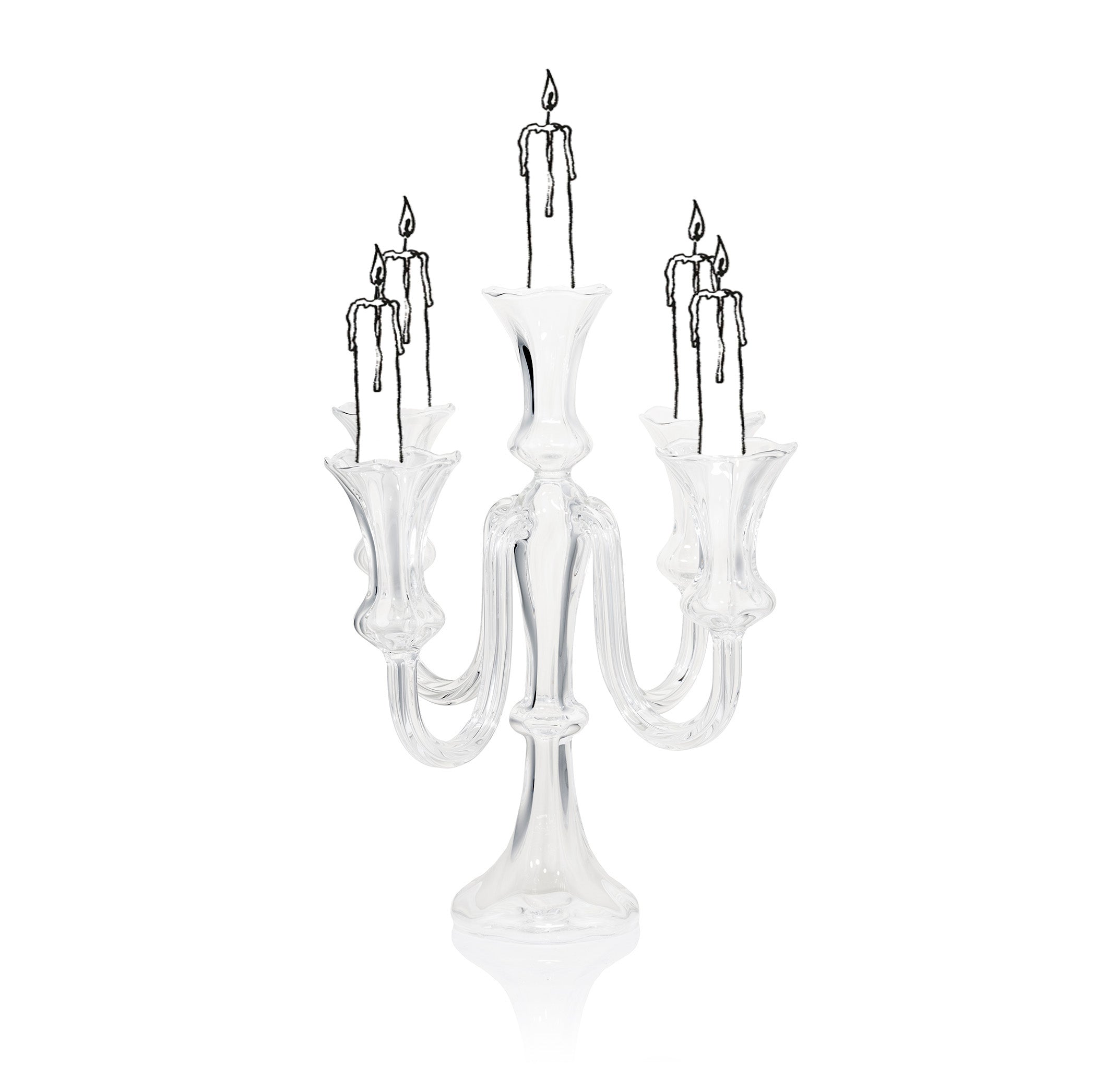 Celeste Clear Handblown Glass 5 Candles Candelabra, 35cm