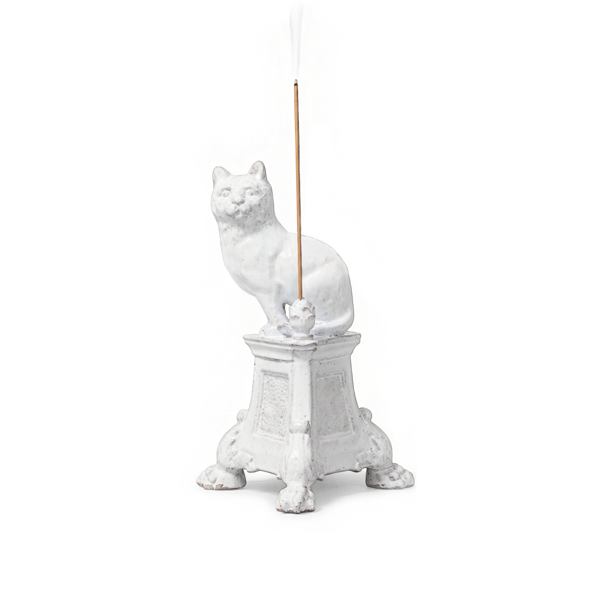 White Ceramic Cat Monument Incense Holder by Astier de Villatte, 19cm