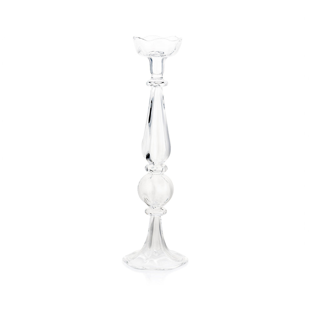 Clear Handblown Glass Flower Candlestick, 41cm