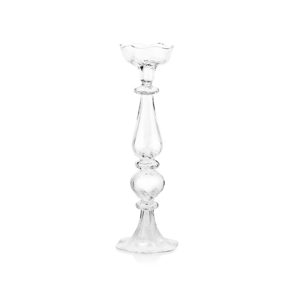 Clear Handblown Glass Flower Candlestick, 36cm