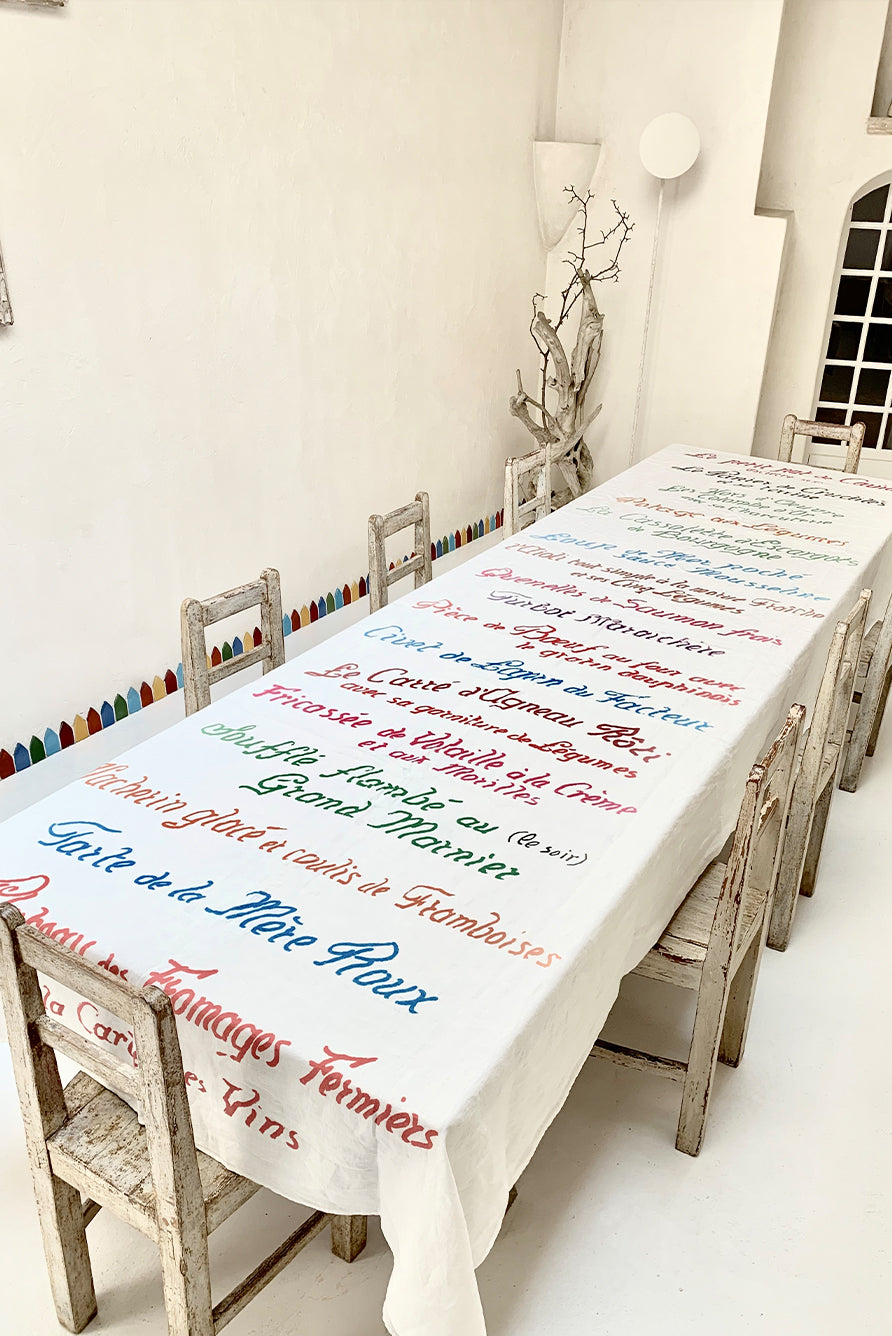 25th Anniversary 'Le Menu' Summerill & Bishop x La Colombe d'Or Linen Tablecloth, 300cm