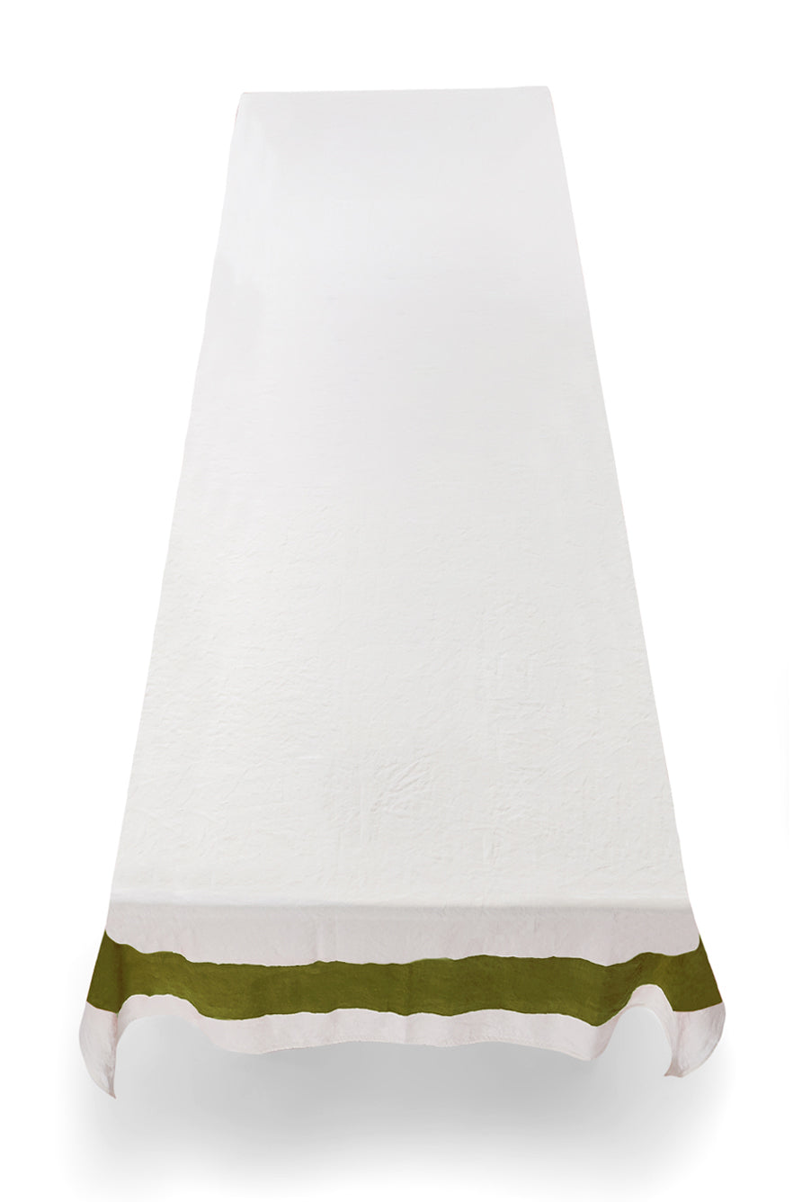 'Cornice' Linen Tablecloth in Avocado Green