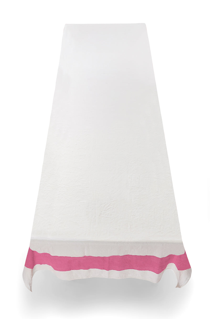 'Cornice' Linen Tablecloth in Rose Pink