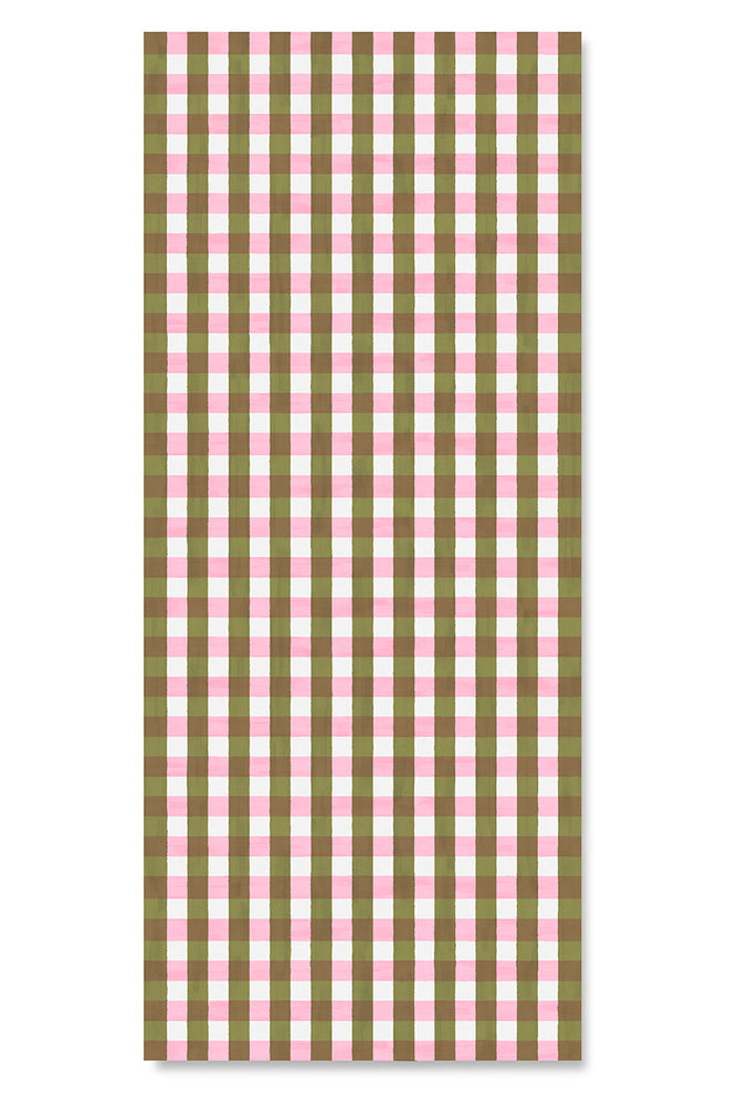 'Gingham' Linen Tablecloth in Rose Pink & Avocado Green