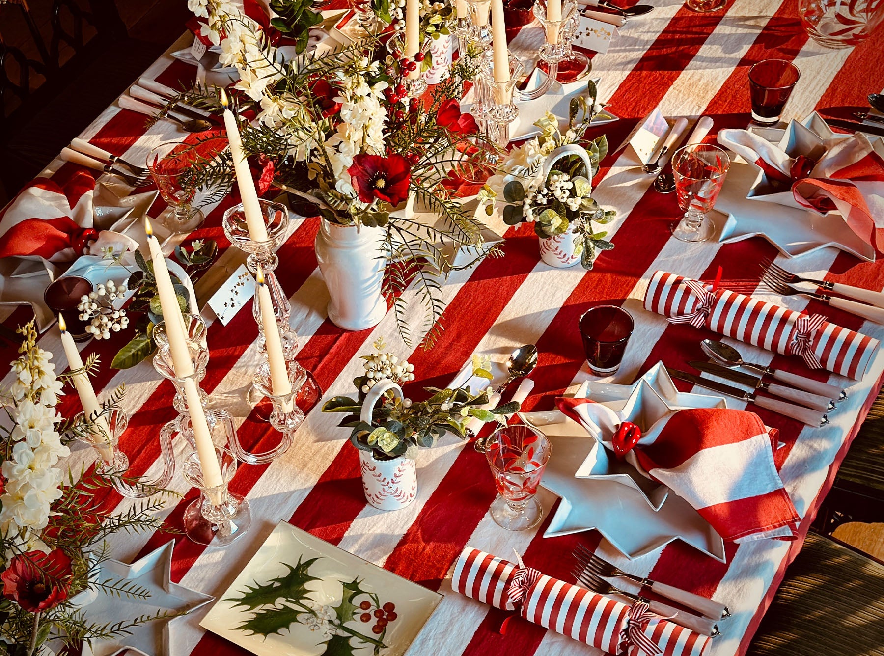 Clear Handblown Glass Flower Candlestick, 36cm