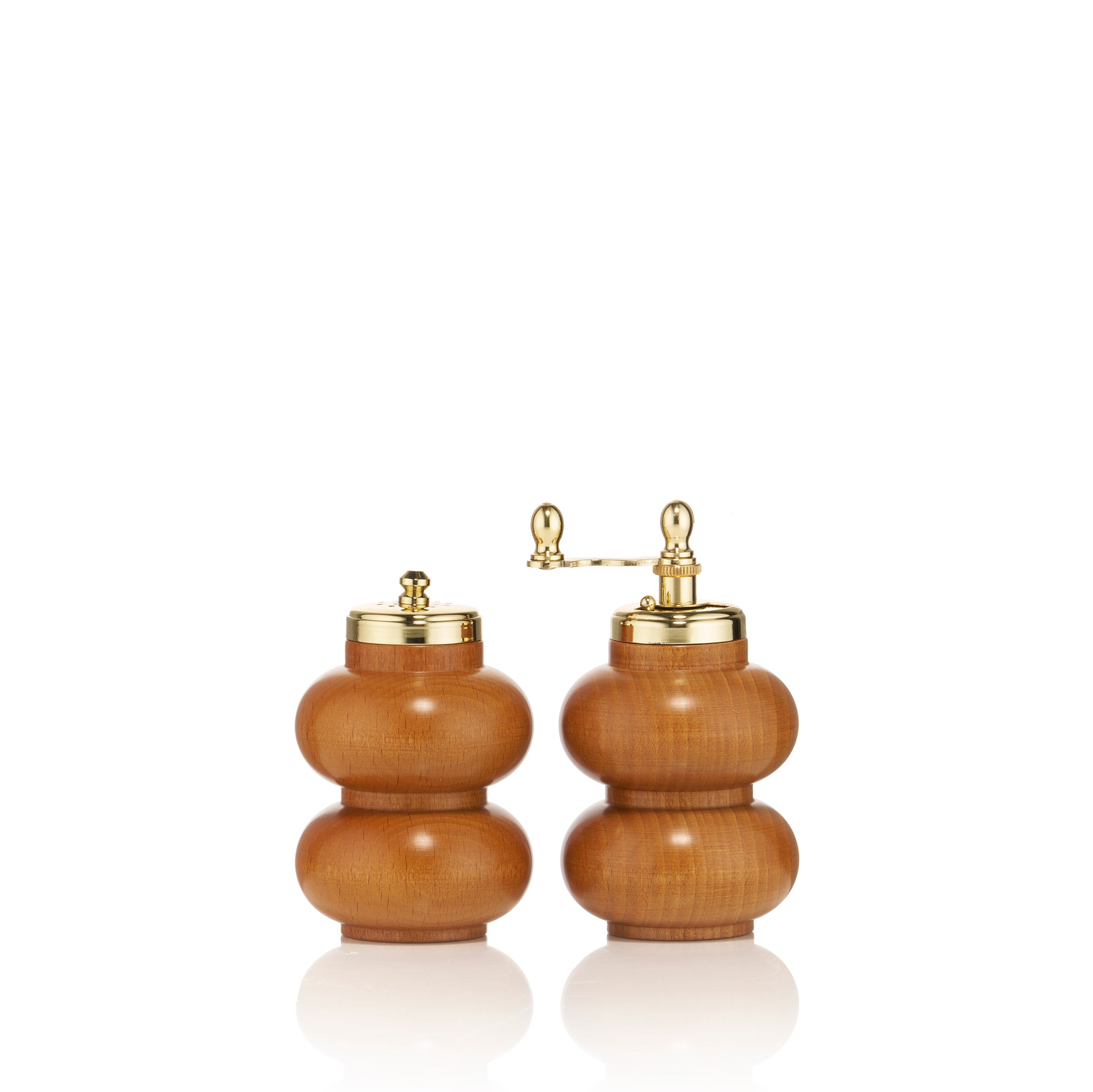 Double-Gourd Cherry Wood & Gold-Plated Mills in Natural
