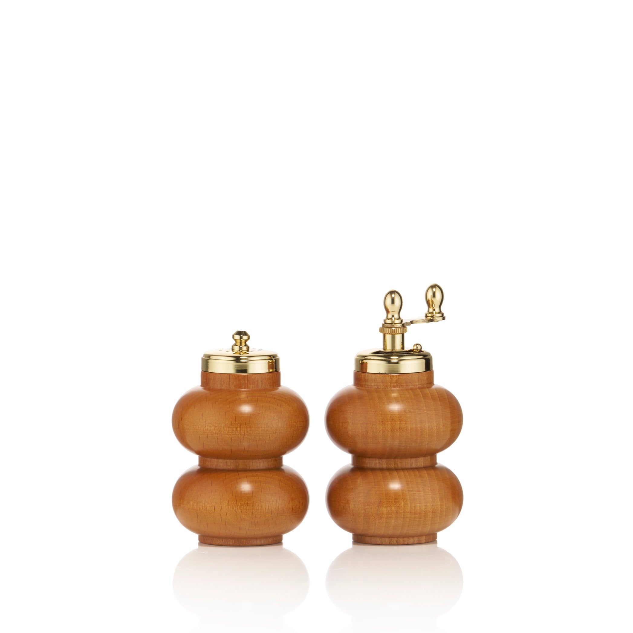 Double-Gourd Cherry Wood & Gold-Plated Mills in Natural