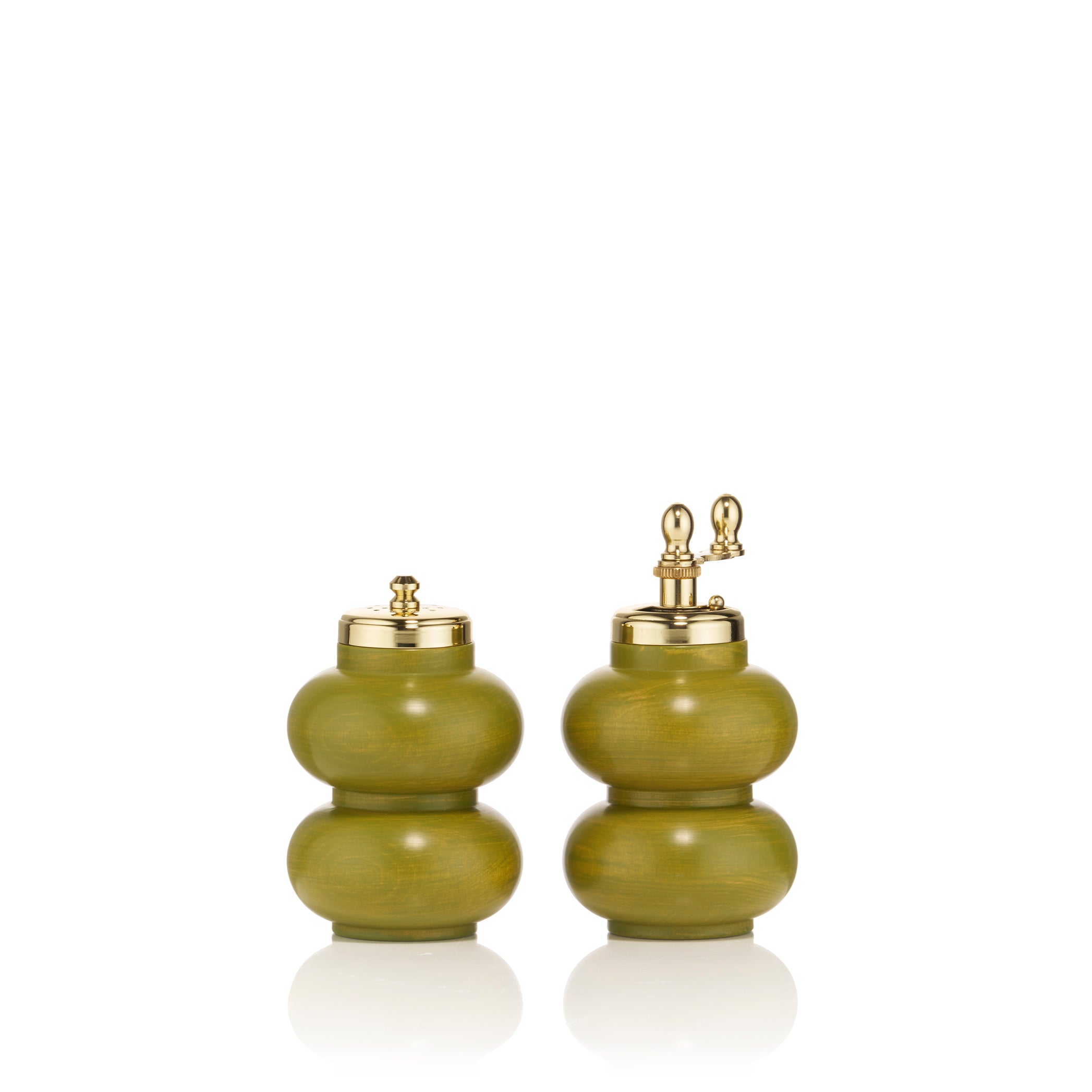 Double-Gourd Cherry Wood Gold-Plated Mills in Olive Green