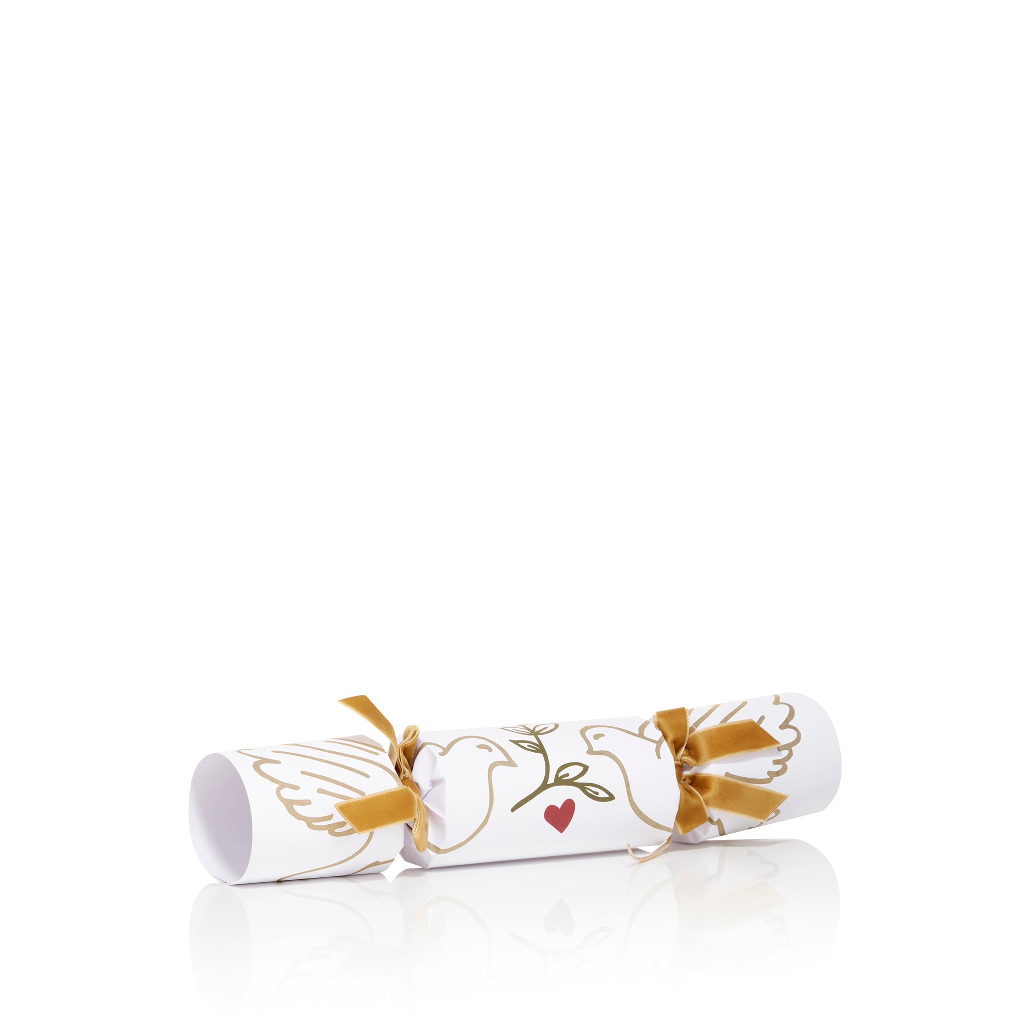 Christmas Crackers with 'Gold Doves' Print and Gold Velvet Bows, Box of 6 (UK ONLY)