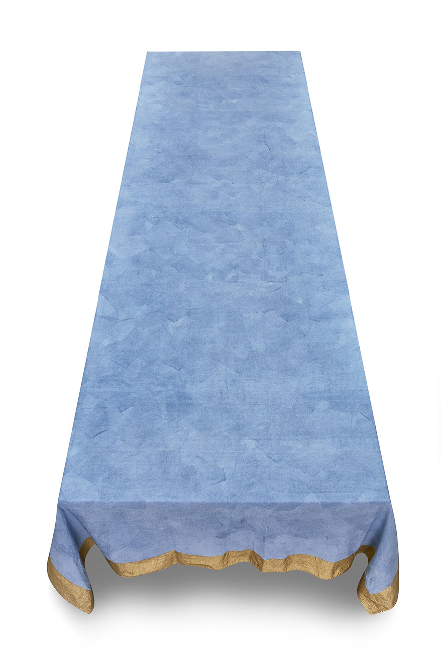 'Gold Edge' Linen Tablecloth in Pale Blue