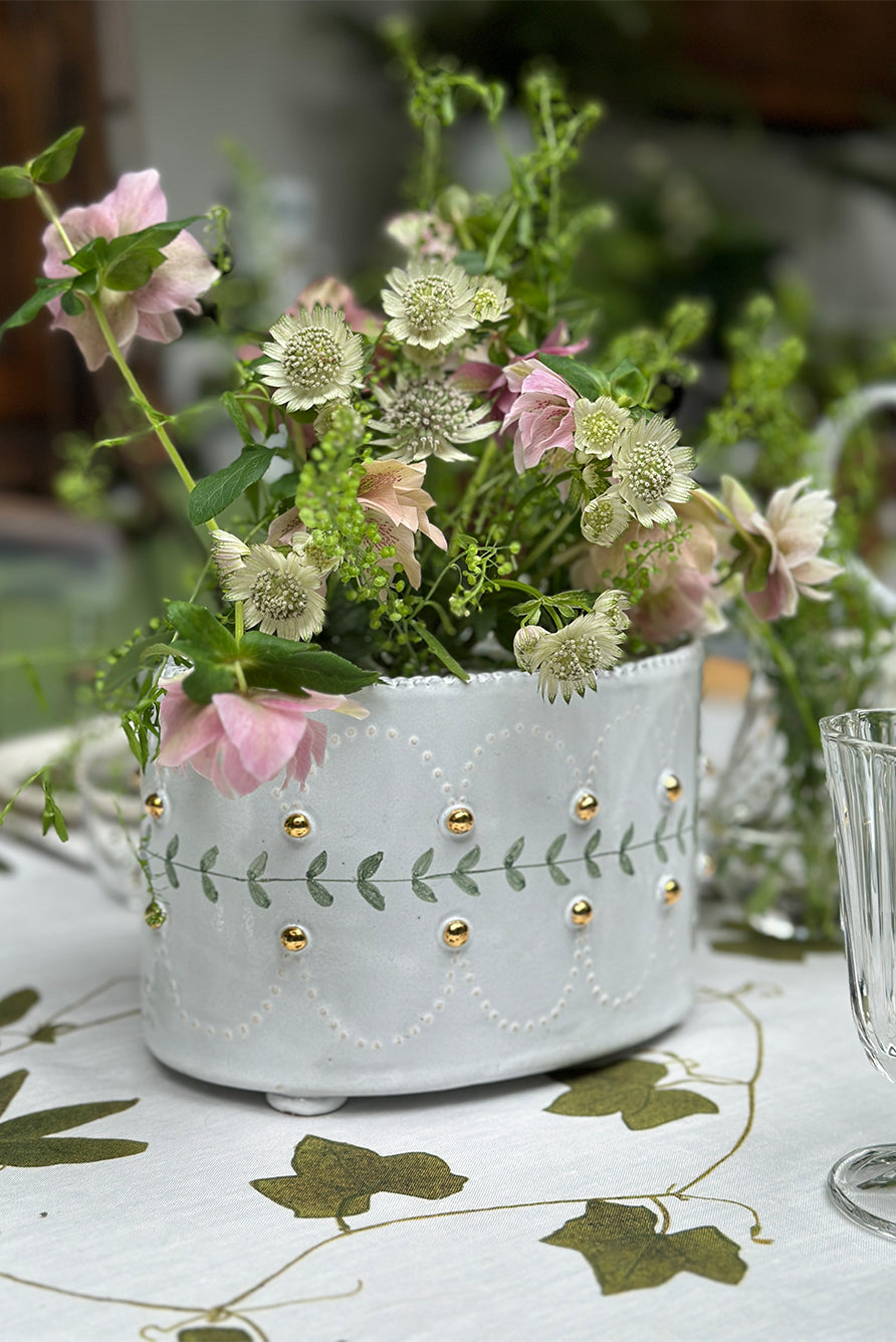 Green Laurel Tulipiere Vase with Gold Ornaments, 15cm