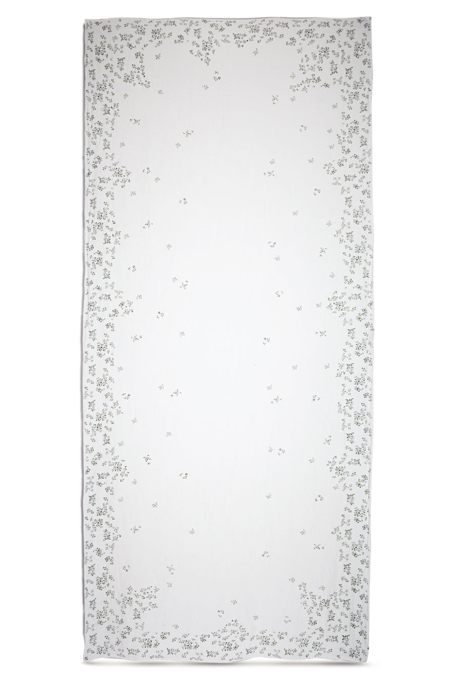 Bernadette's Hand Stamped Falling Flower Linen Tablecloth in Avocado Green