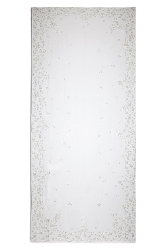 Bernadette's Hand Stamped Falling Flower Linen Tablecloth in Gold