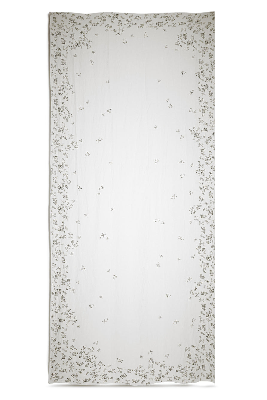 Bernadette's Hand Stamped Falling Flower Linen Tablecloth in Midnight Blue