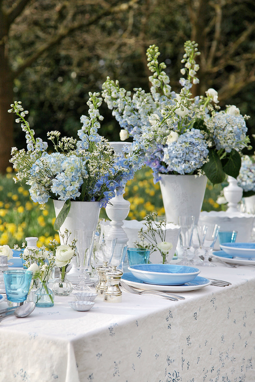 Bernadette's Falling Flower Linen Tablecloth in Light Blue