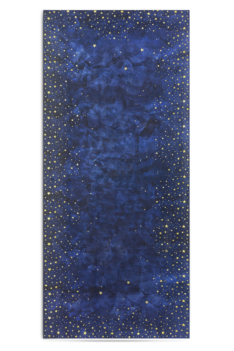 Falling Stars Linen Tablecloth in Ink Blue with Gold Stars