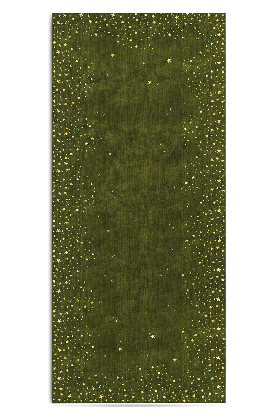 Falling Stars Linen Tablecloth in Avocado Green with Gold Stars