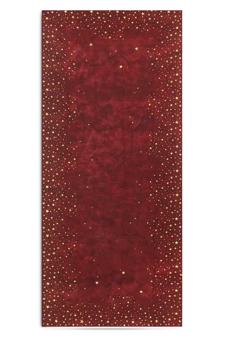 Falling Stars Linen Tablecloth in Claret Red with Gold Stars