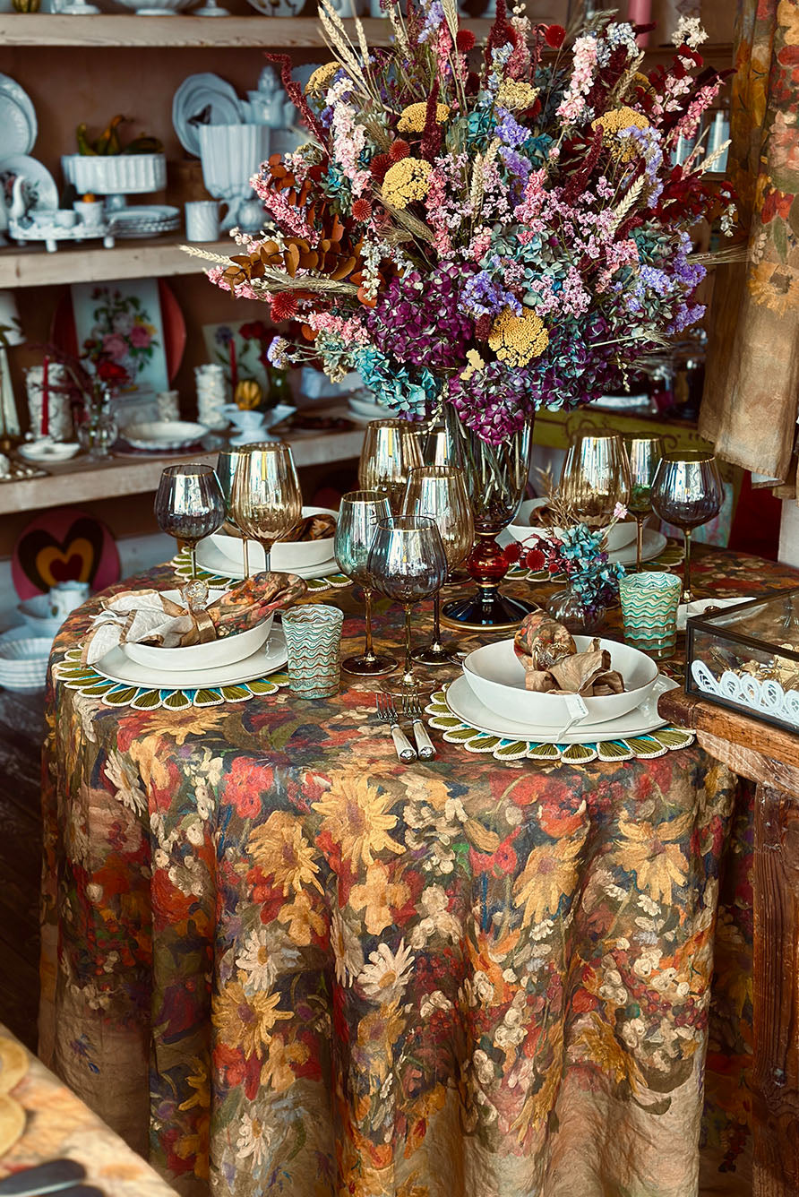 'Fleurs des Prés' Round Linen Tablecloth, 260cm