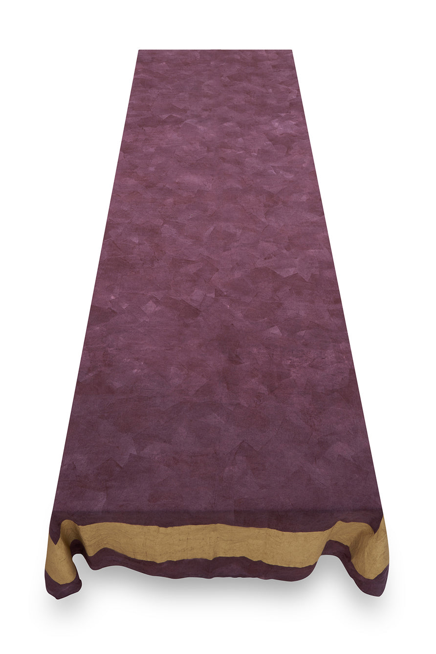 'Full Field Cornice' Linen Tablecloth in Grape Purple & Gold