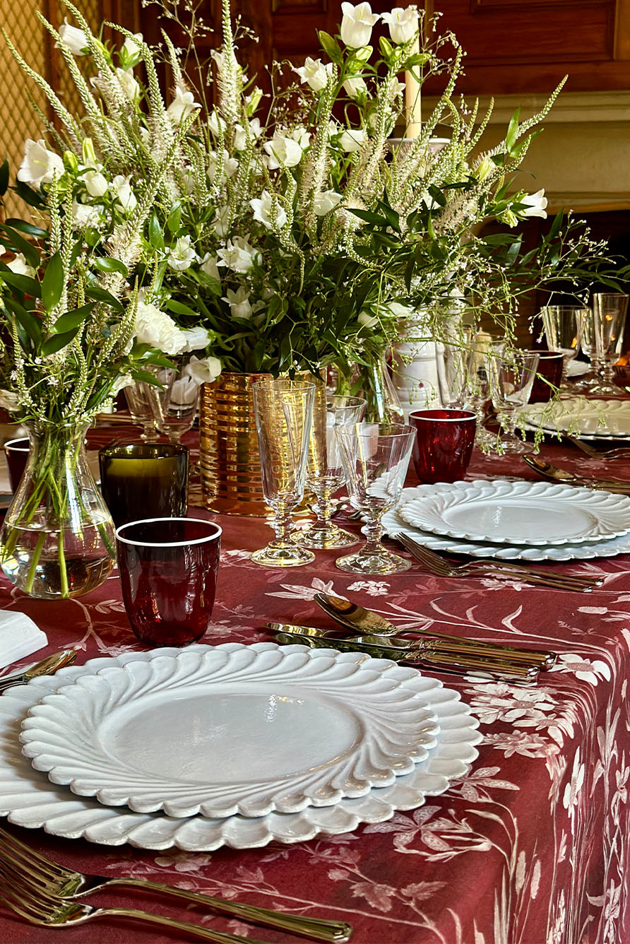 African Flower Linen Tablecloth in Red