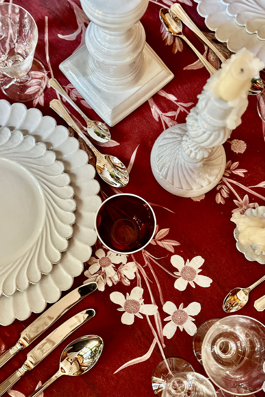 African Flower Linen Napkin in Red, 50x50cm