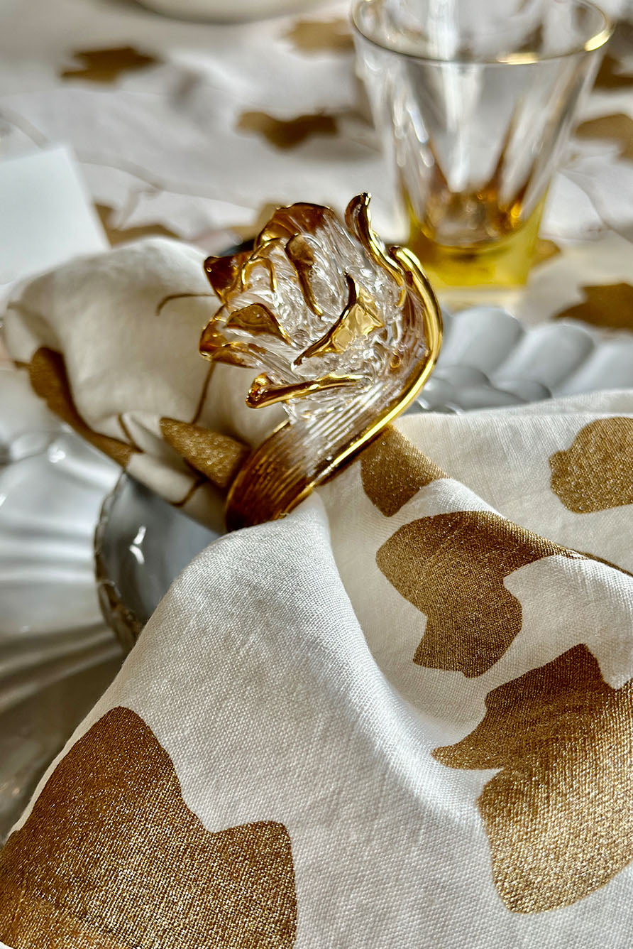 Handblown Glass Rose Napkin Ring in Gold