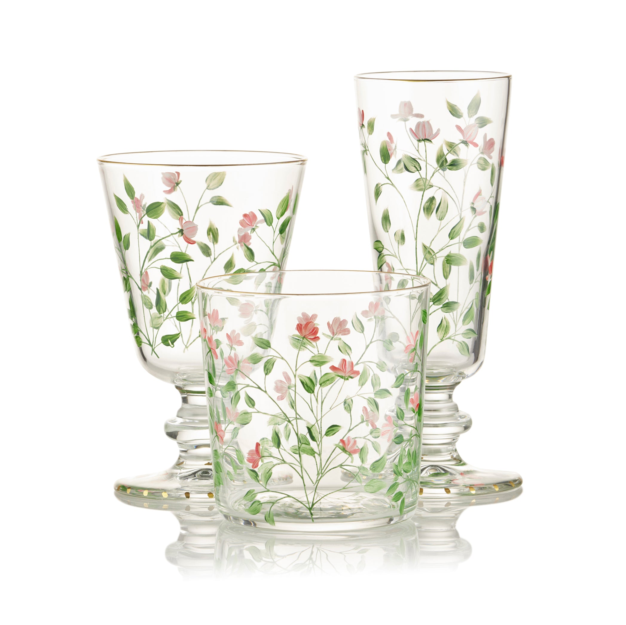Hand Painted Roses Water Glass