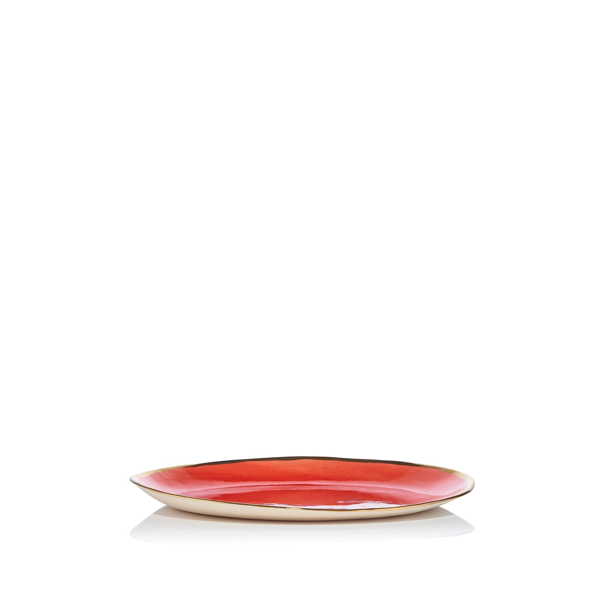 Handmade 27cm Red Ceramic Dinner Plate with 24 Carat Gold Rim