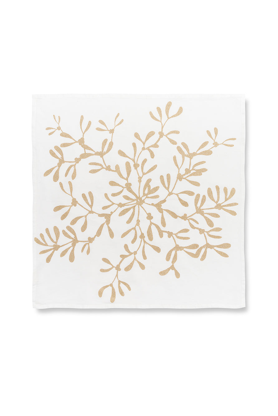 Gold 'Mistletoe' Screen Printed Linen Napkin, 50x50cm