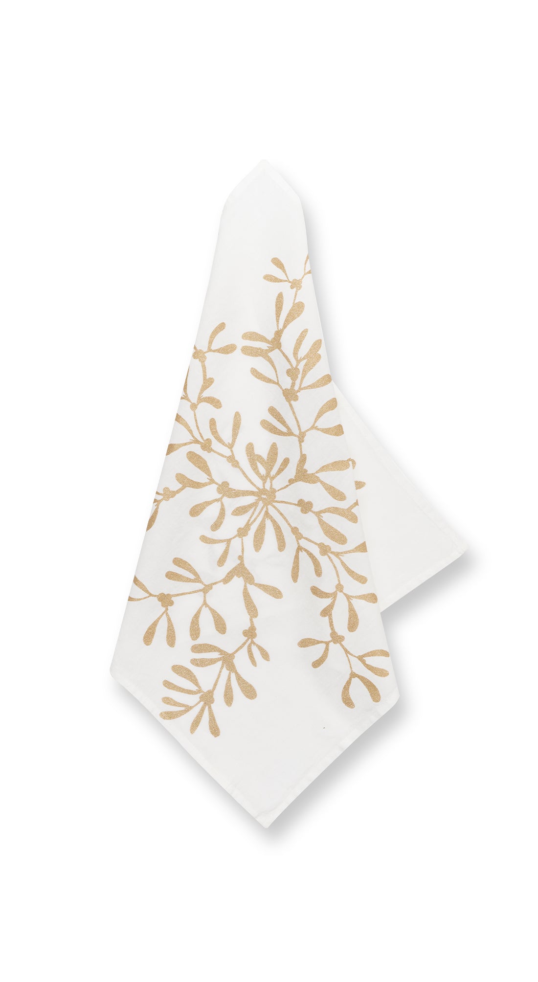 Gold 'Mistletoe' Screen Printed Linen Napkin, 50x50cm