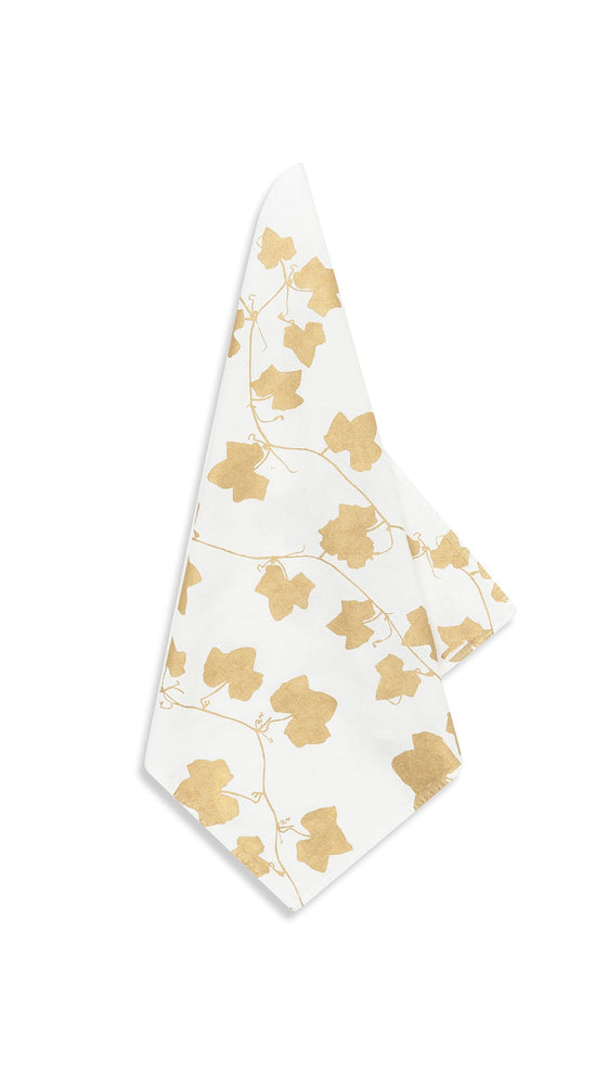 'Ivy' Screen Printed Linen Napkin in Gold, 50x50cm