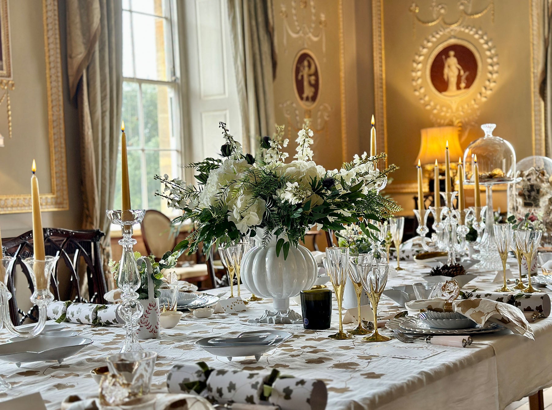 'Ivy' Screen Printed Linen Tablecloth in Gold