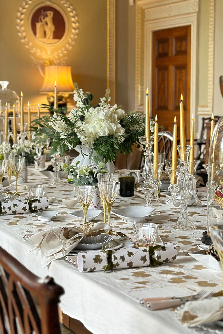 'Ivy' Screen Printed Linen Tablecloth in Gold
