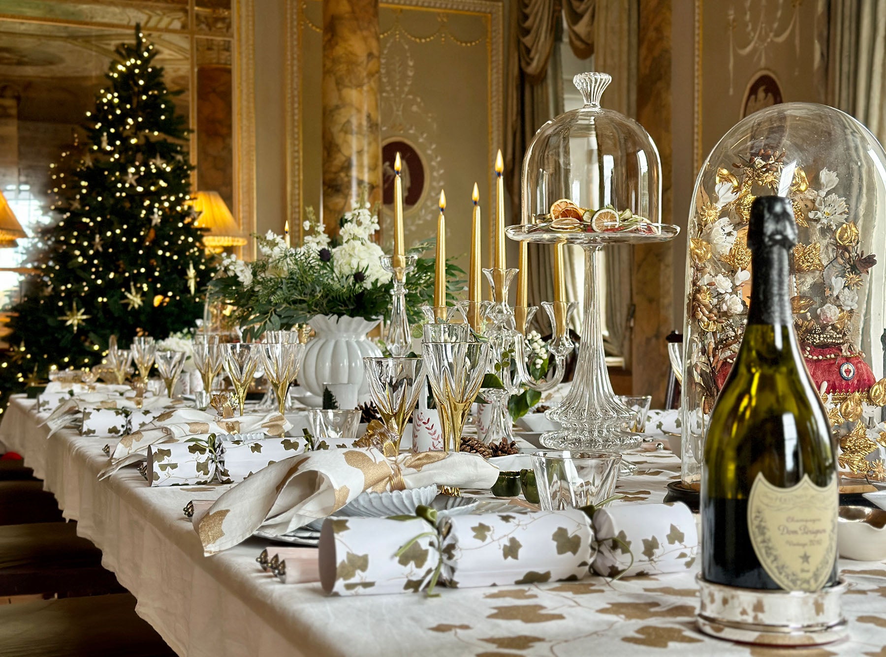 'Ivy' Screen Printed Linen Tablecloth in Gold