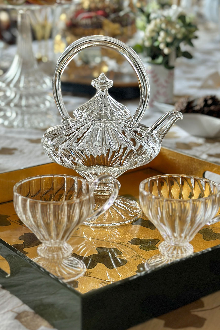 'Ivy' Screen Printed Linen Tablecloth in Gold