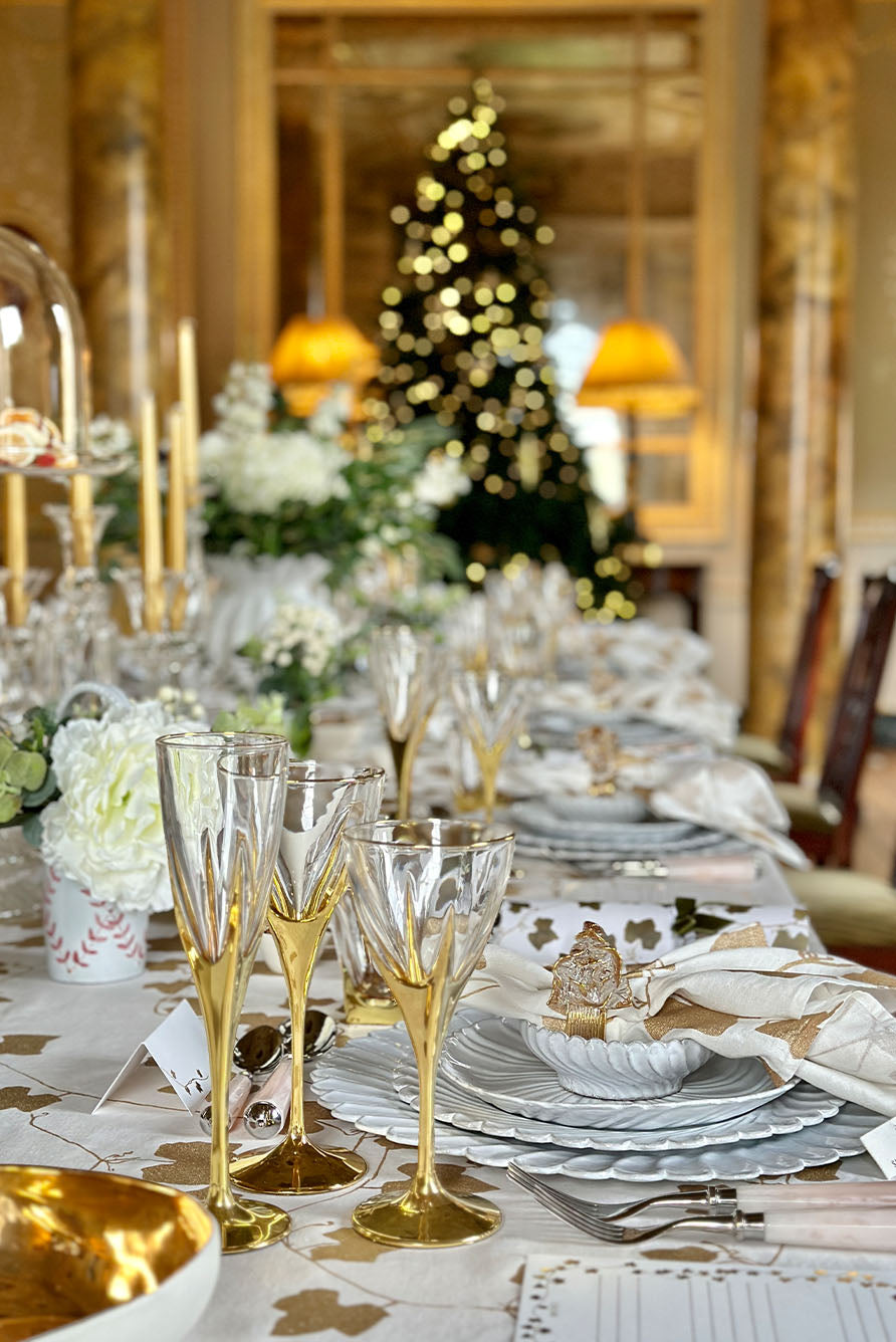 'Ivy' Screen Printed Linen Tablecloth in Gold