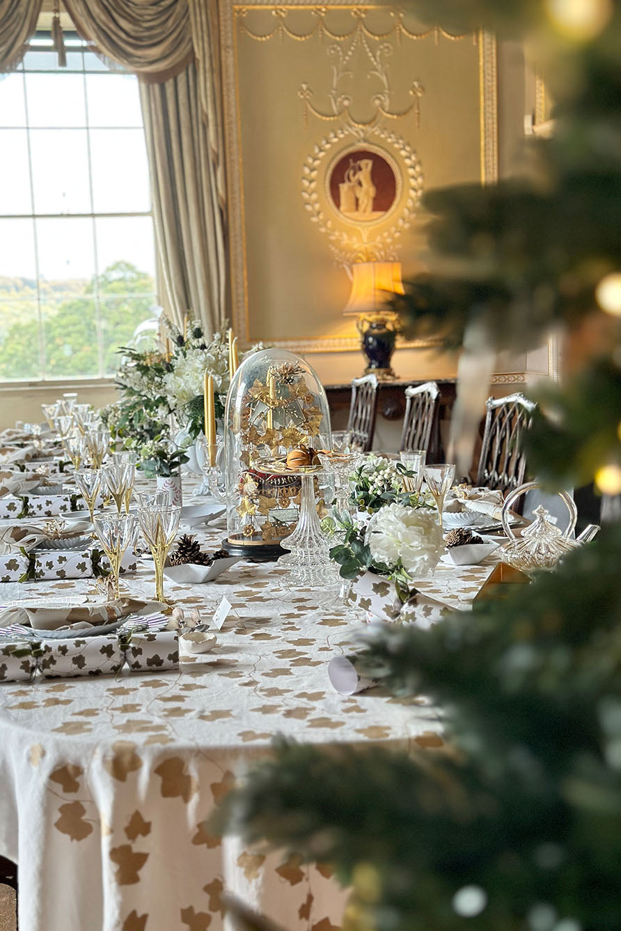 'Ivy' Screen Printed Linen Tablecloth in Gold