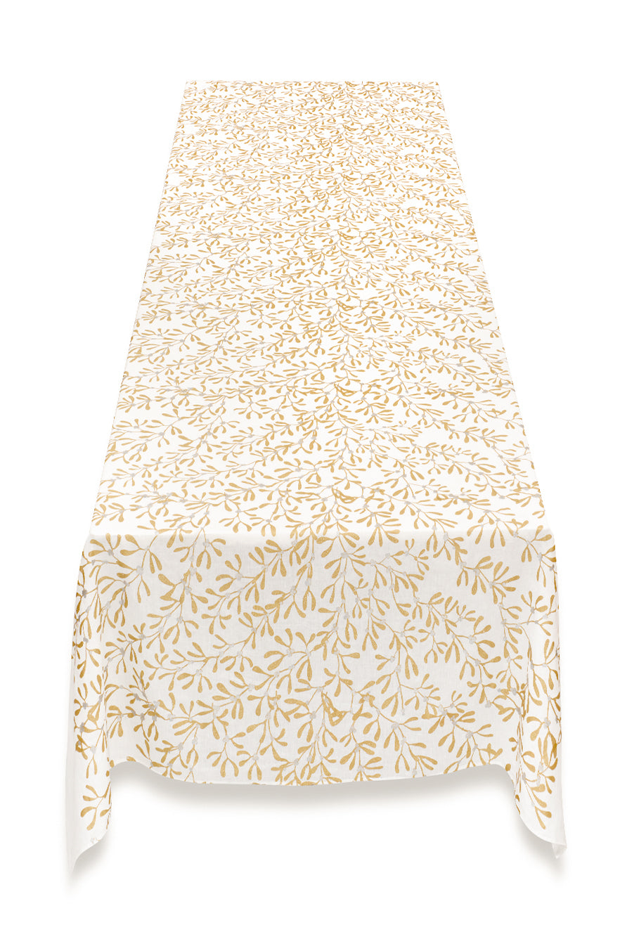 Gold & Silver 'Mistletoe' Screen Printed Linen Tablecloth