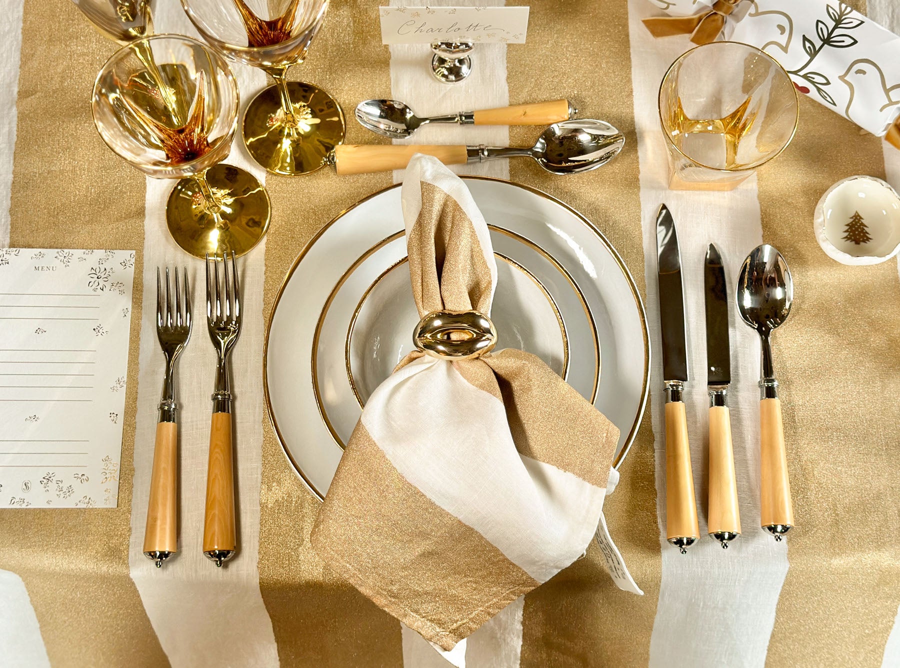 'Stripe' Screen Printed Linen Tablecloth in Gold