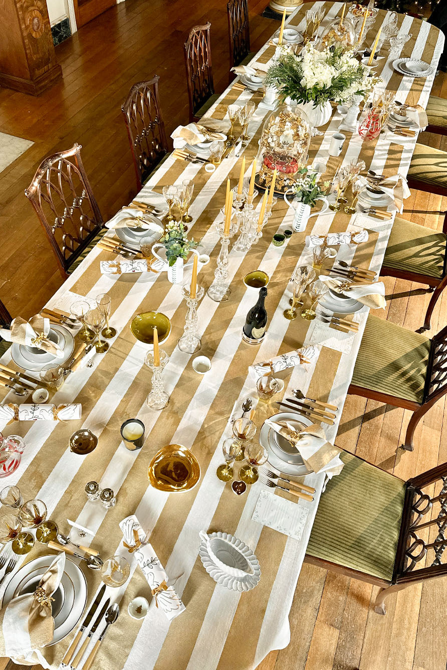 'Stripe' Screen Printed Linen Napkin in Gold, 50x50cm