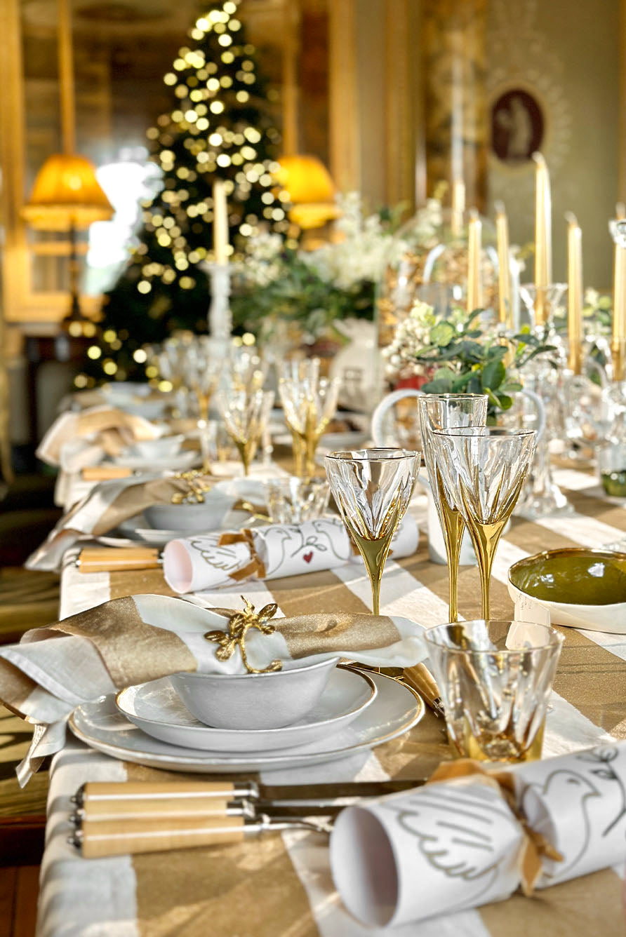 'Stripe' Screen Printed Linen Tablecloth in Gold