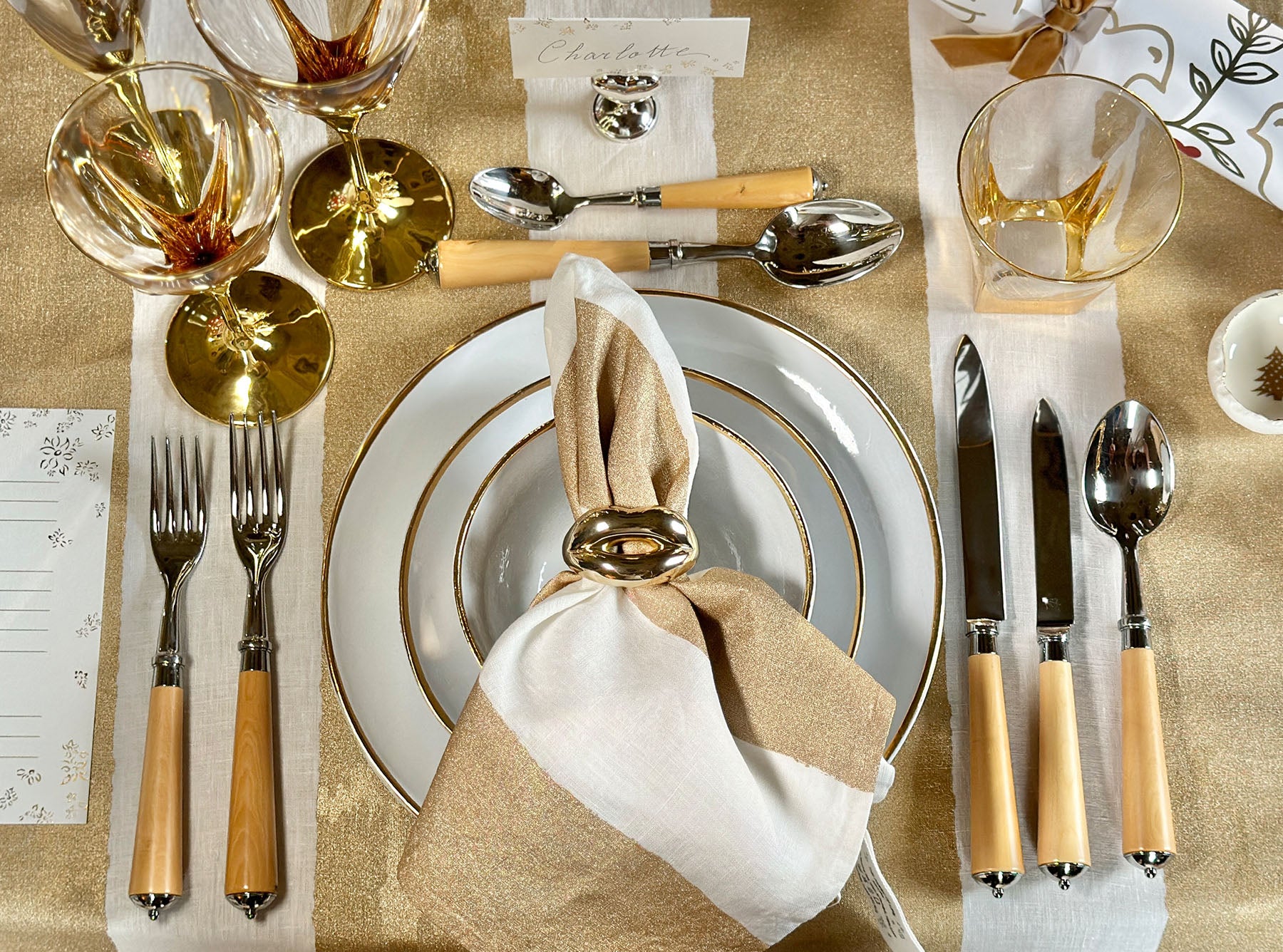 Handmade Ceramic Dinner Plate with Gold Rim, 26cm