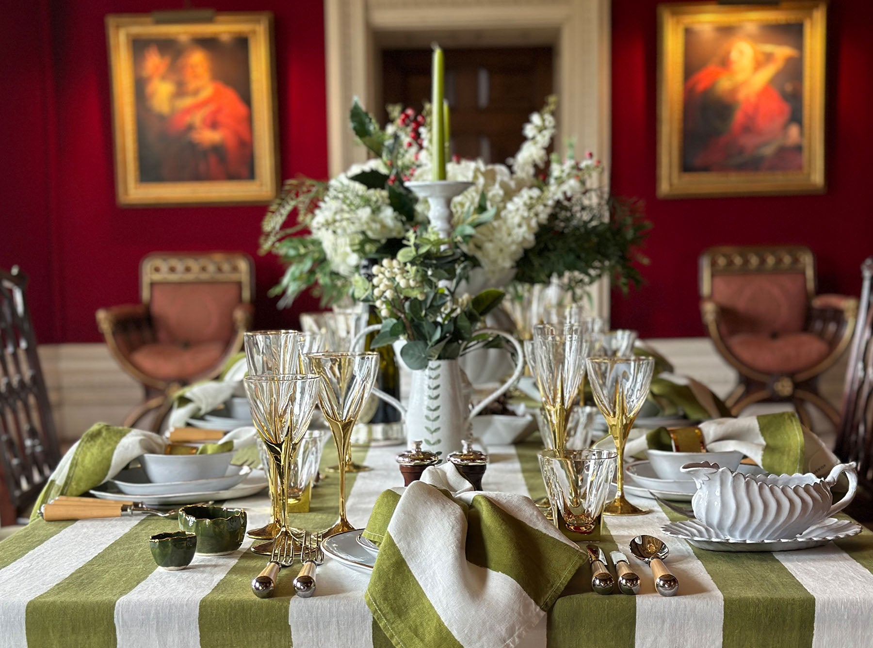 Handmade Ceramic Thick Gold Rim Green Napkin Ring