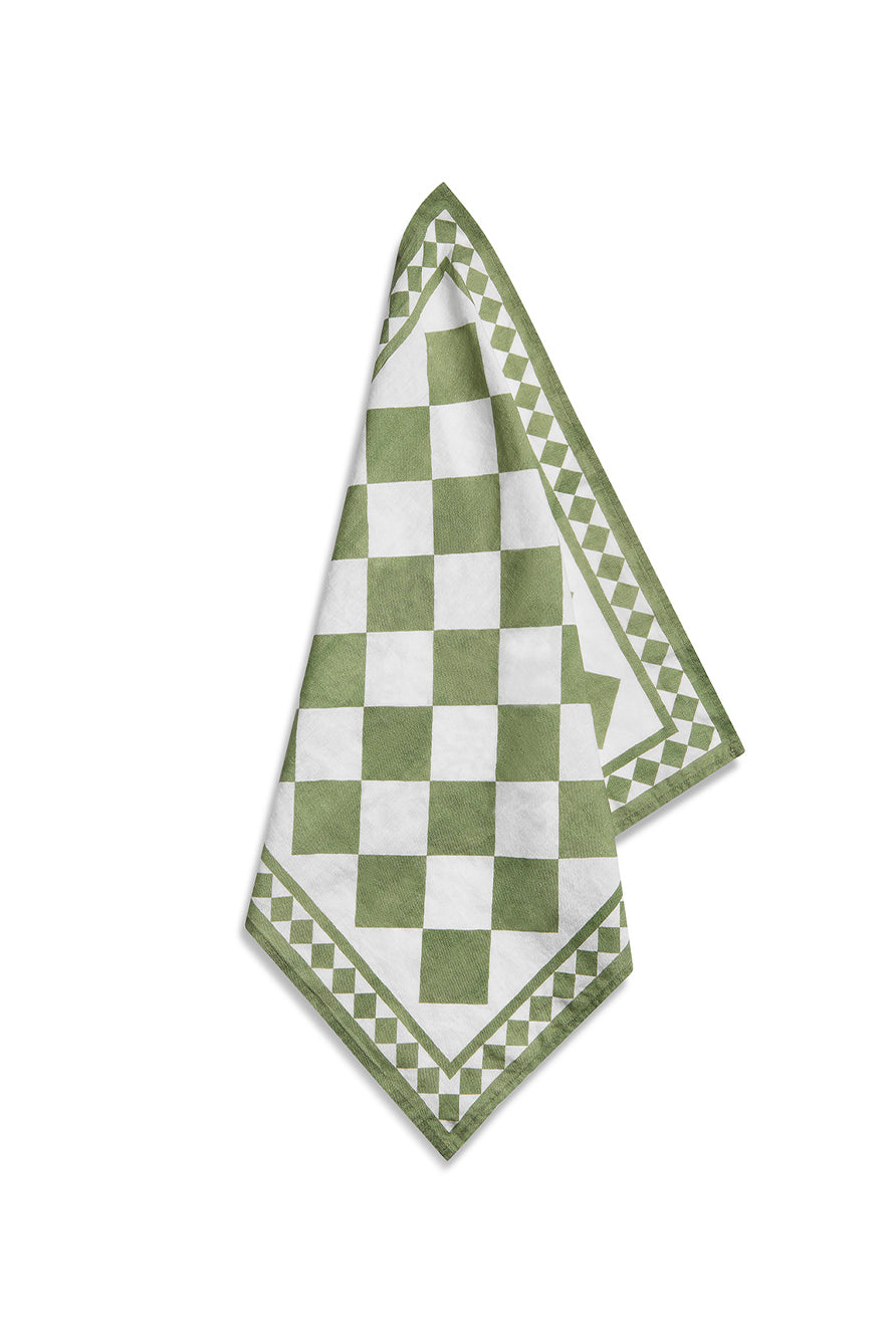 "Green Check" Summerill & Bishop x Claridge's Linen Napkin, 50x50cm