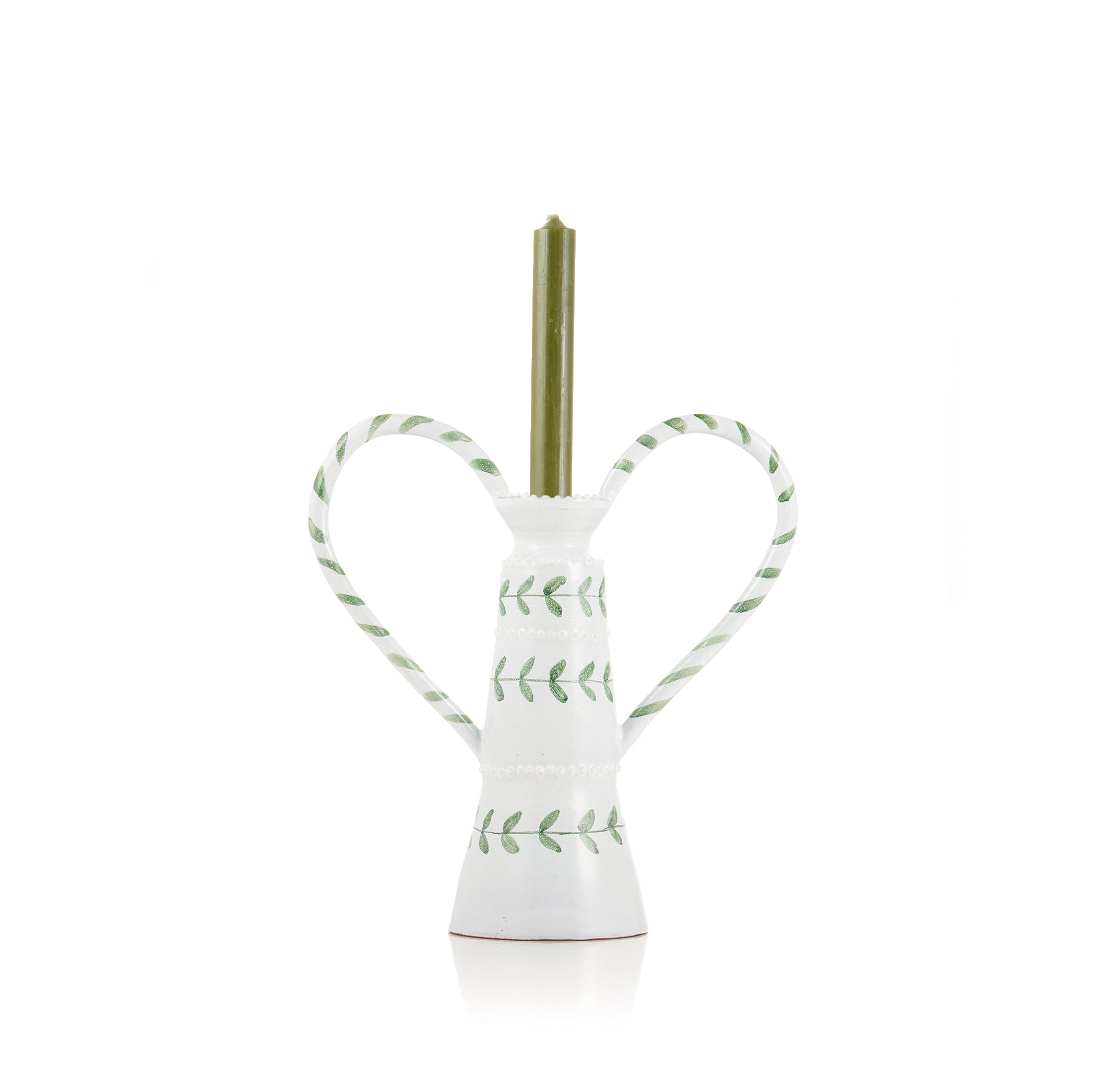 Green Laurel Stripe Handles Candle Holder, 20cm
