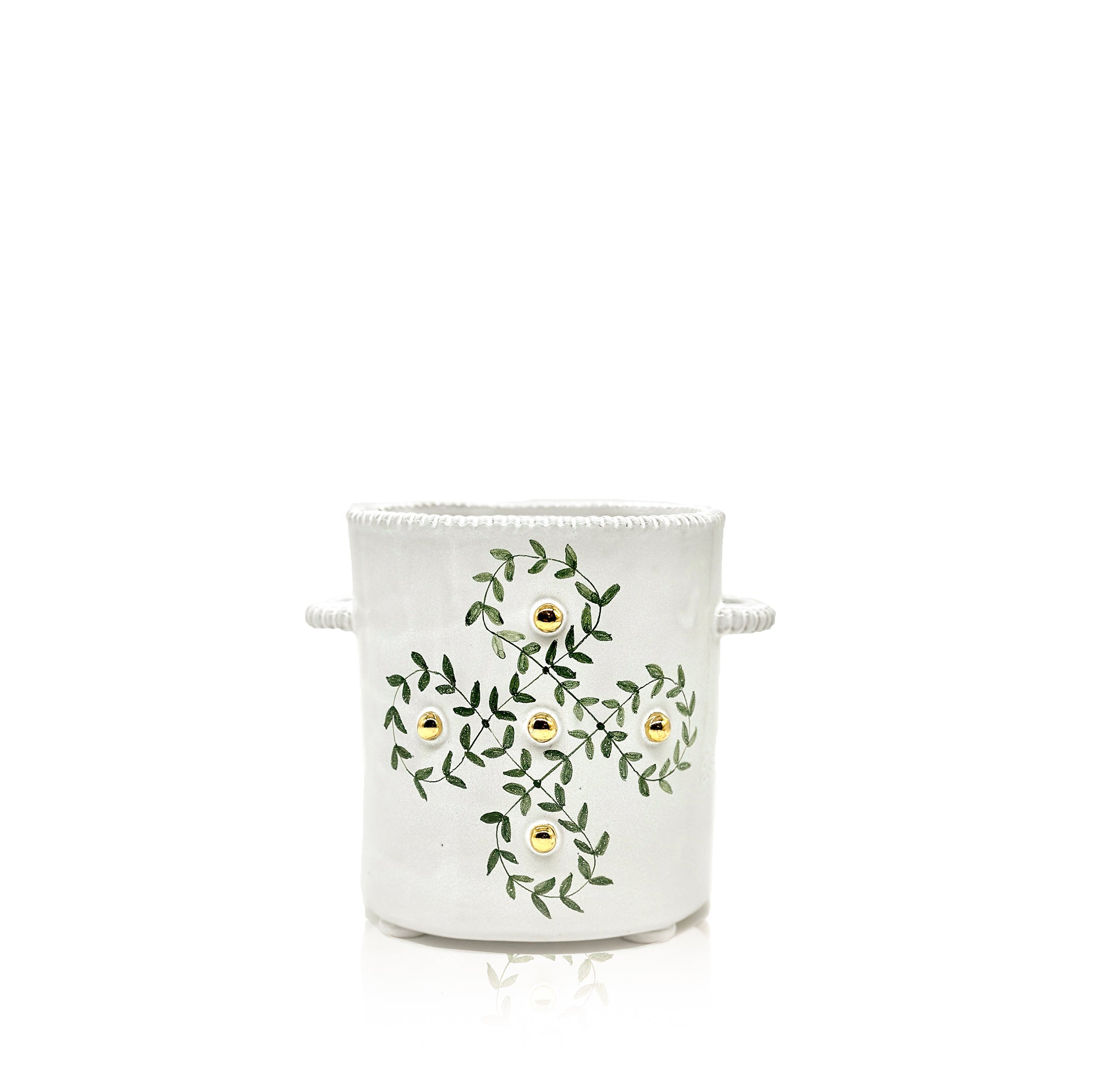 Green Laurel Interlace Tulipiere Vase with Gold Ornaments, 21cm