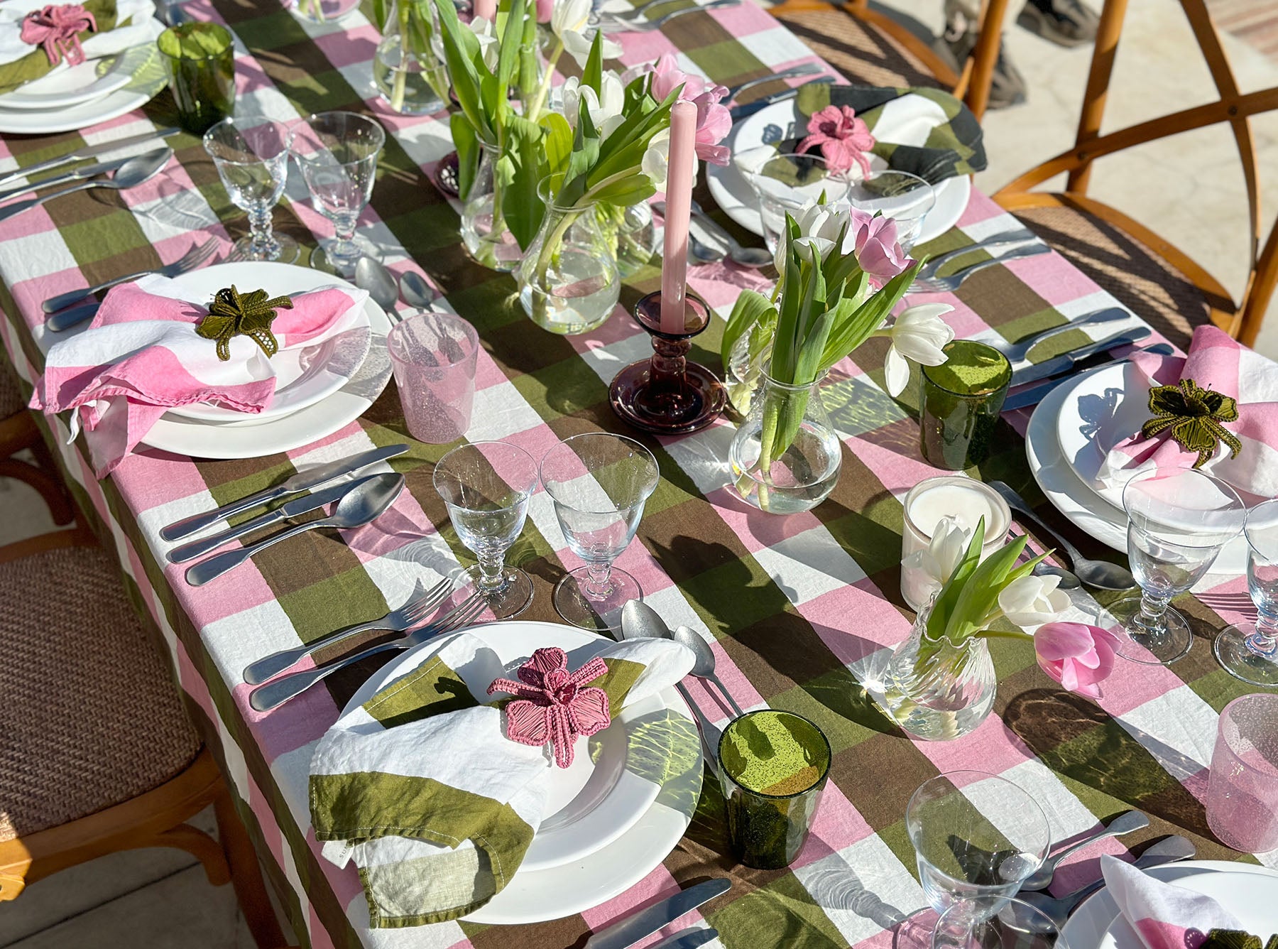 'Stripe' Linen Napkin in White & Avocado Green, 50x50cm