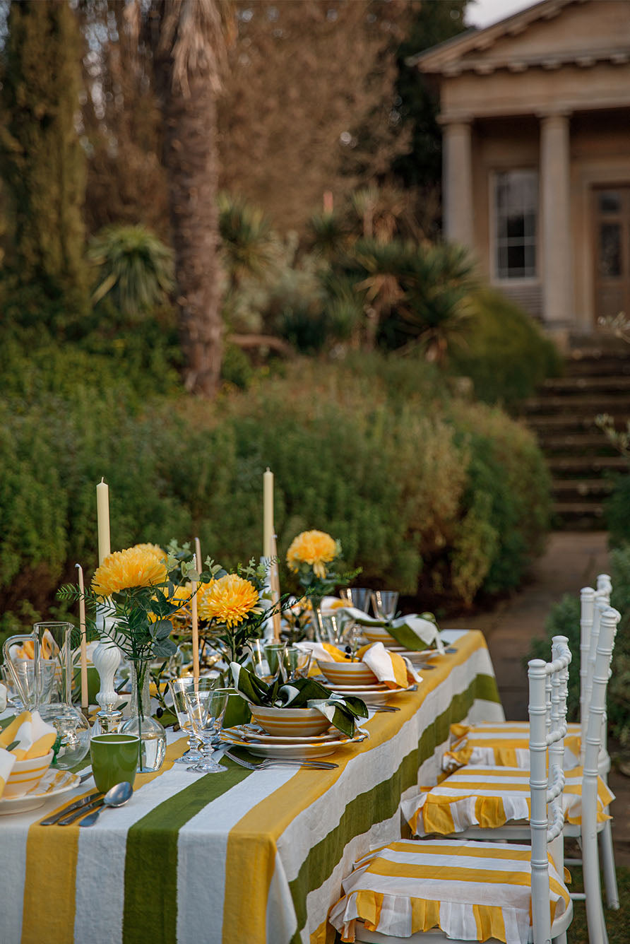 'Stripe' Linen Napkin in White & Avocado Green, 50x50cm